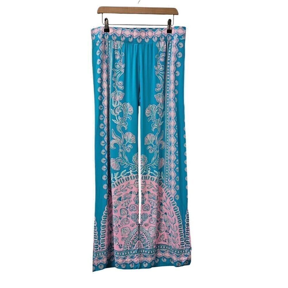 Lilly Pulitzer Bal Harbour Mid Rise Palazzo Pants Turquoise Cruise Vacation NWT
